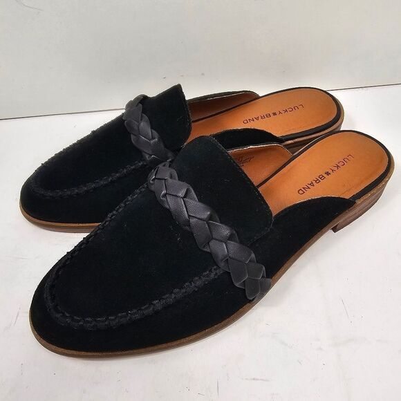 Lucky Brand Black Suede Panlin Slip-On Mules Size 9.5 - Picture 1 of 7